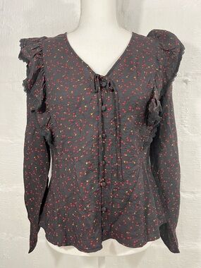 ATELIER REVE RUFFLE TRIM BUTTON FRONT TOP NEW WITH TAG